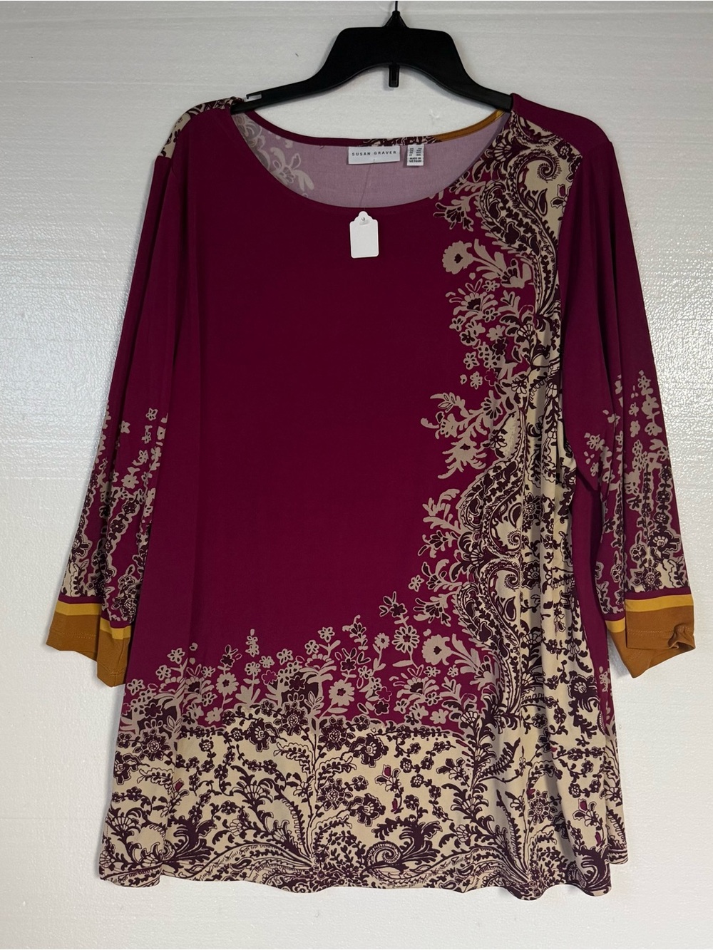 Susan Graver Top Women 2X Multicolor Floral Print 3/4 Sleeve Tunic Liquid Knit
